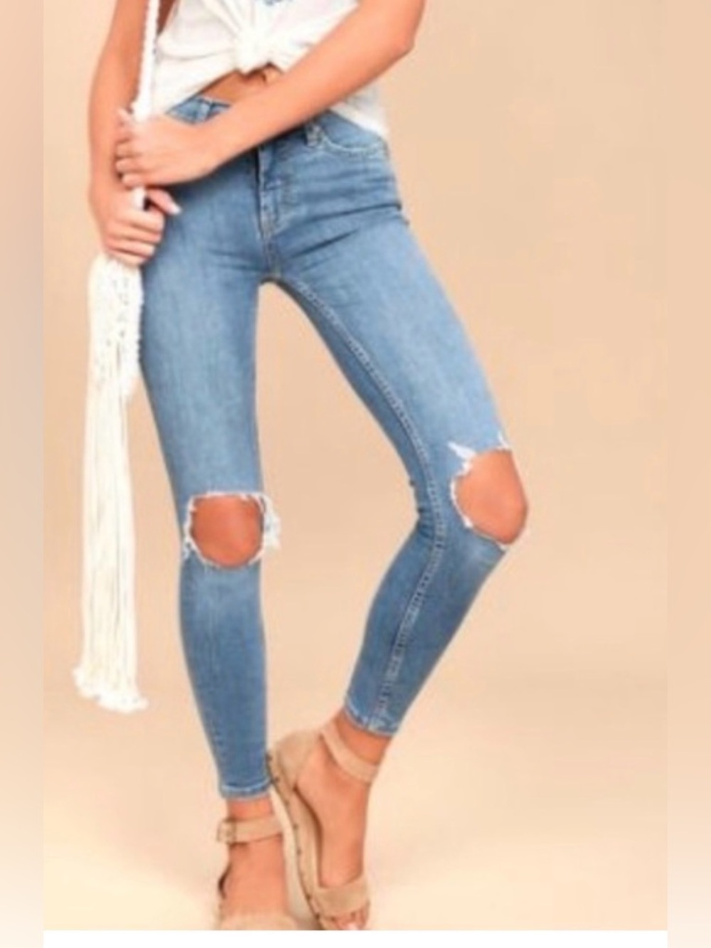 Free People Blue Distressed busted knee skinny Jeans 29